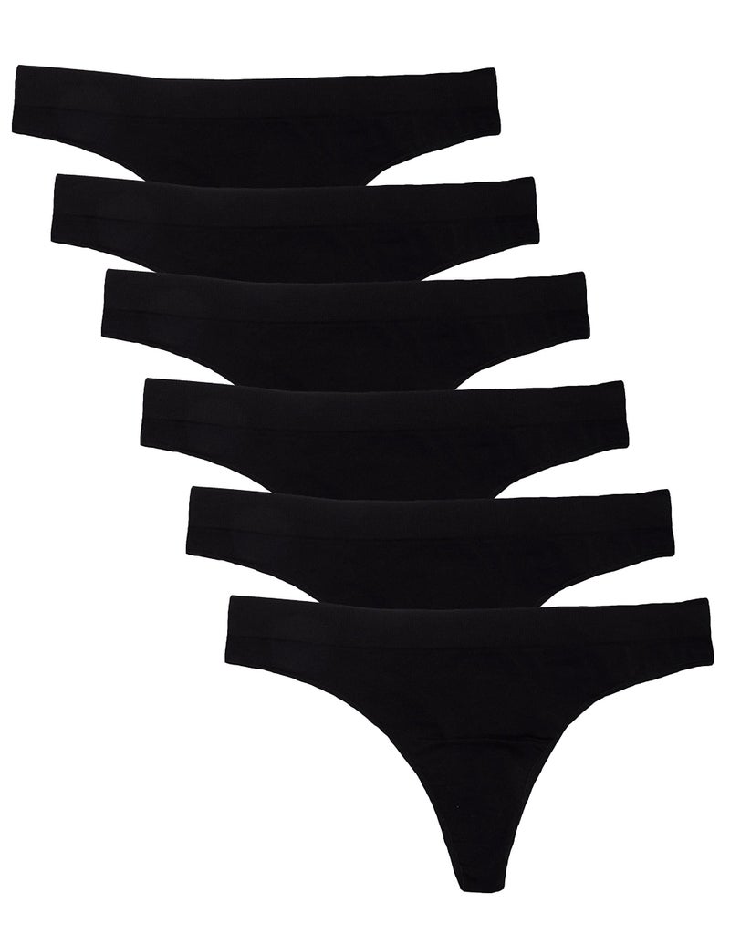 Kalon 6 Pack Women's Nylon Spandex Thong Underwear (Small, 6PK Black) - Image 1